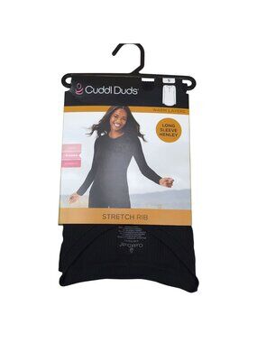 Cuddl Duds Womens Black Stretch Rib Long Sleeve Henley Warm Layers Size Small
